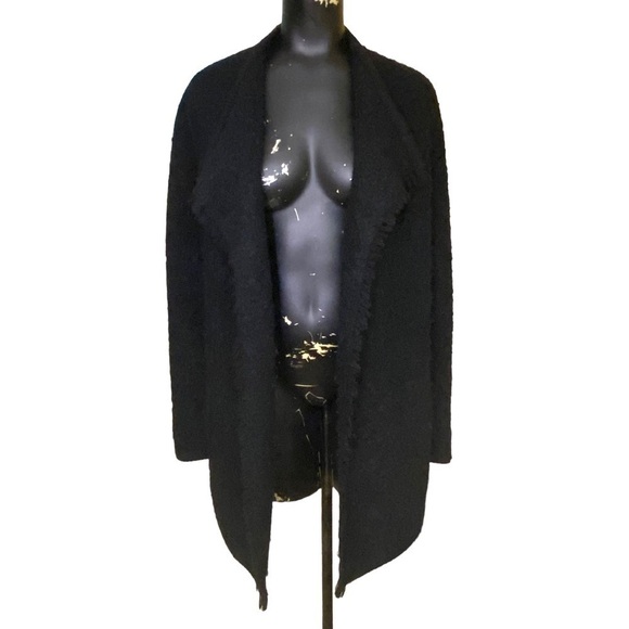 VINCE Wool Marl Knit Open Front Sweater in Black - Picture 1 of 7